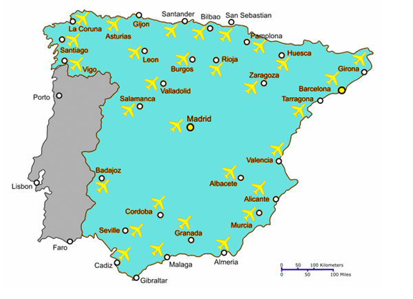 Карта аэропортов испании